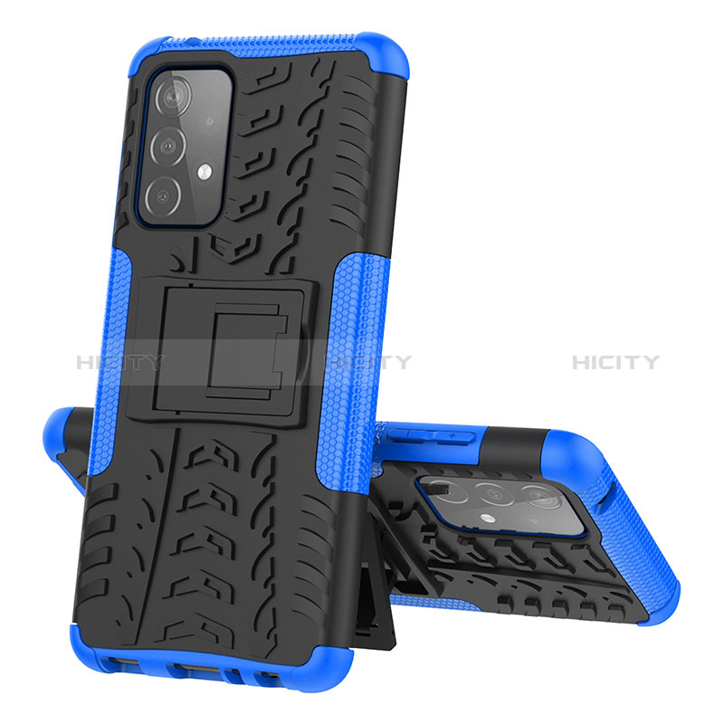 Custodia Silicone e Plastica Opaca Cover con Supporto J01X per Samsung Galaxy A52s 5G Blu