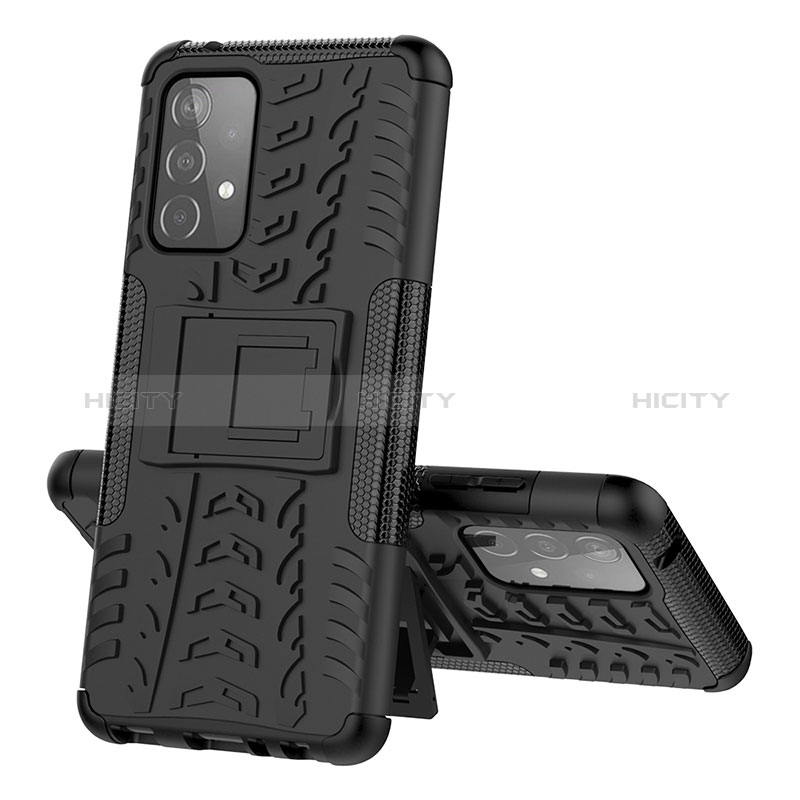 Custodia Silicone e Plastica Opaca Cover con Supporto J01X per Samsung Galaxy A52s 5G Nero