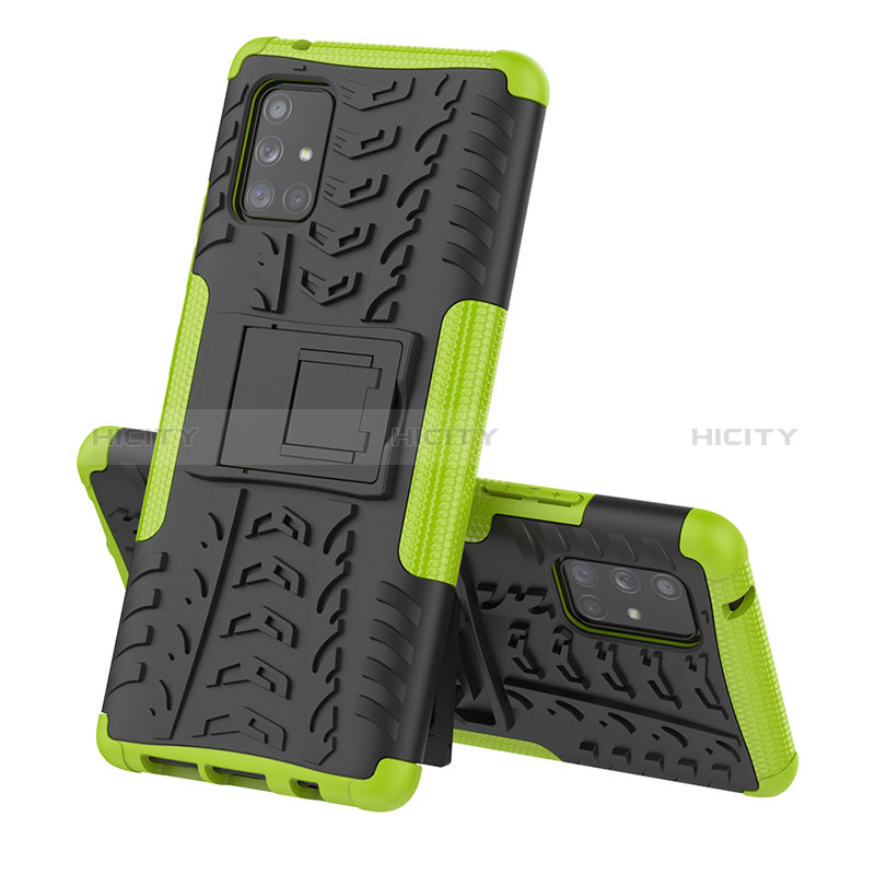 Custodia Silicone e Plastica Opaca Cover con Supporto J01X per Samsung Galaxy A71 4G A715 Verde