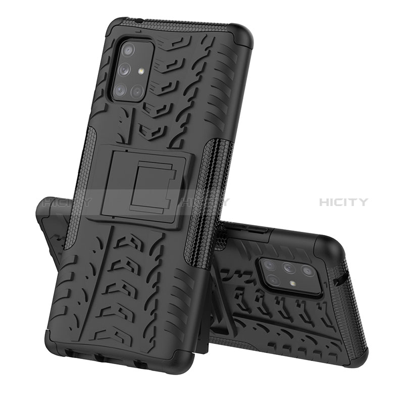 Custodia Silicone e Plastica Opaca Cover con Supporto J01X per Samsung Galaxy A71 5G Nero