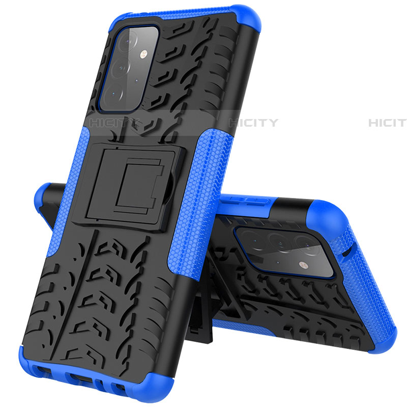 Custodia Silicone e Plastica Opaca Cover con Supporto J01X per Samsung Galaxy A72 4G Blu