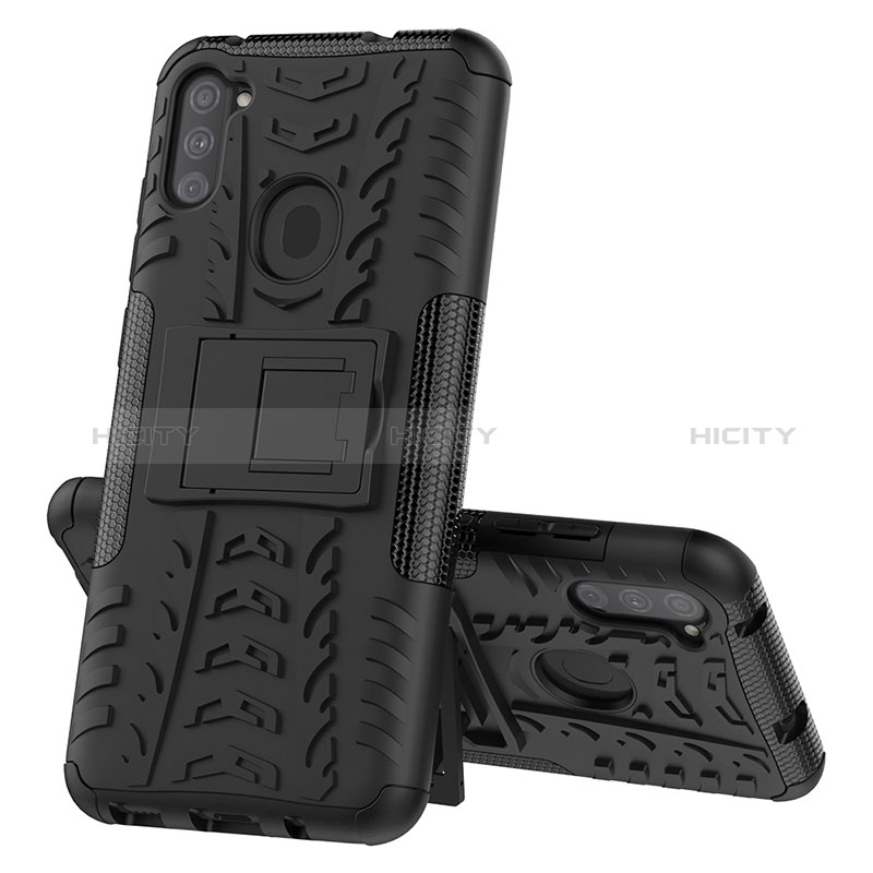 Custodia Silicone e Plastica Opaca Cover con Supporto J01X per Samsung Galaxy M11 Nero