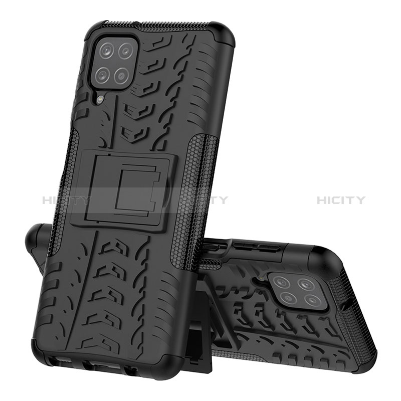 Custodia Silicone e Plastica Opaca Cover con Supporto J01X per Samsung Galaxy M12 Nero