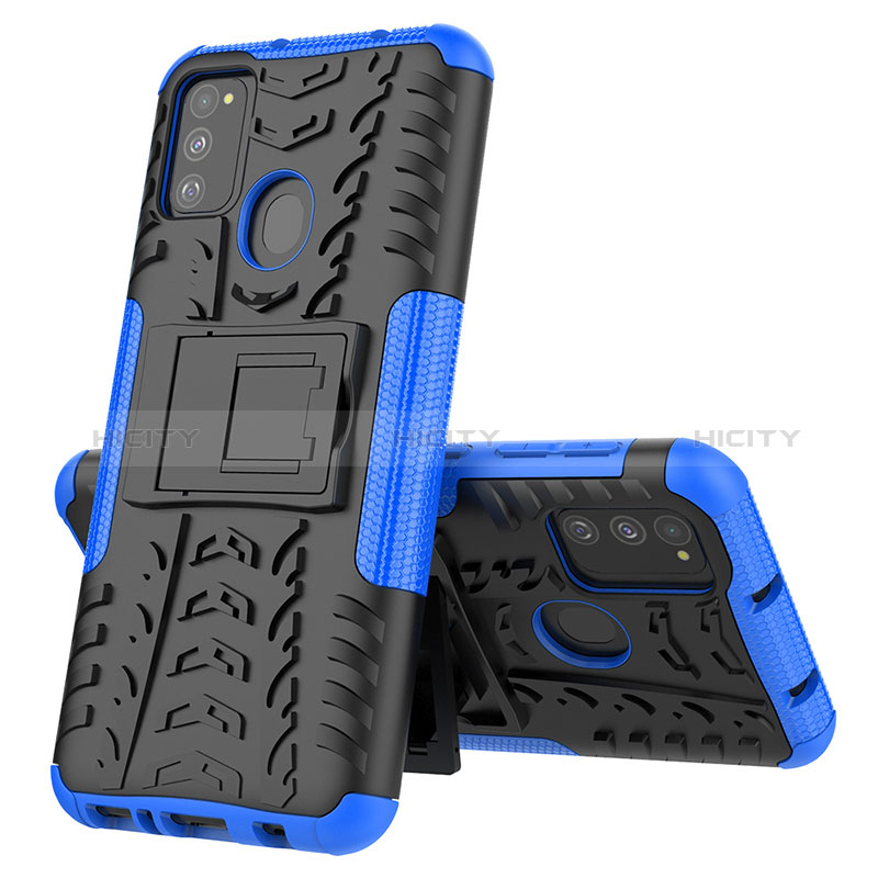 Custodia Silicone e Plastica Opaca Cover con Supporto J01X per Samsung Galaxy M21 Blu