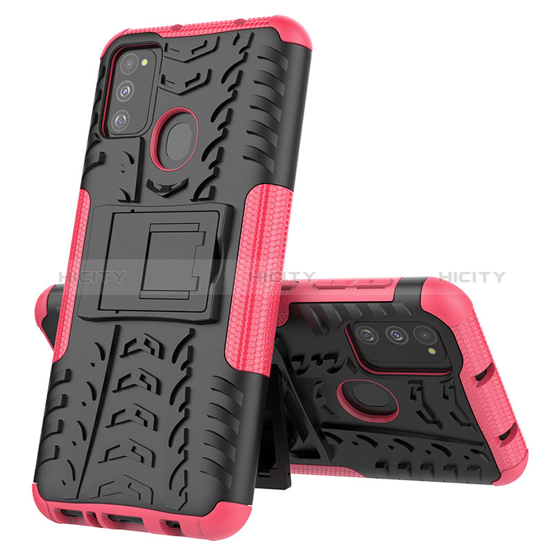 Custodia Silicone e Plastica Opaca Cover con Supporto J01X per Samsung Galaxy M21 Rosa Caldo