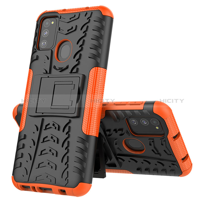 Custodia Silicone e Plastica Opaca Cover con Supporto J01X per Samsung Galaxy M30s Arancione