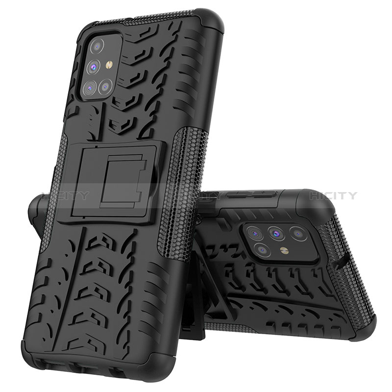 Custodia Silicone e Plastica Opaca Cover con Supporto J01X per Samsung Galaxy M31s Nero