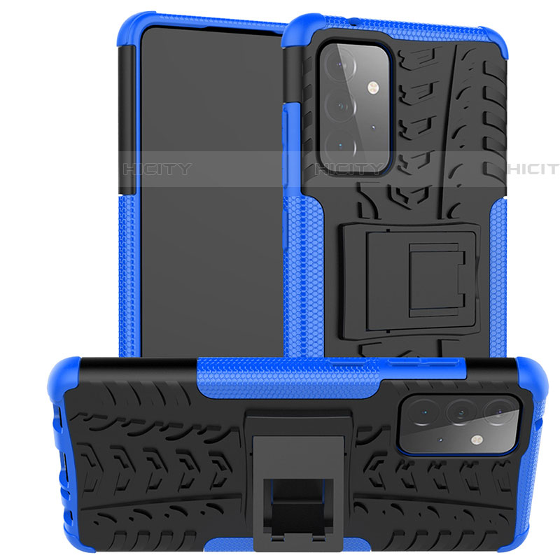 Custodia Silicone e Plastica Opaca Cover con Supporto J02X per Samsung Galaxy A72 4G Blu