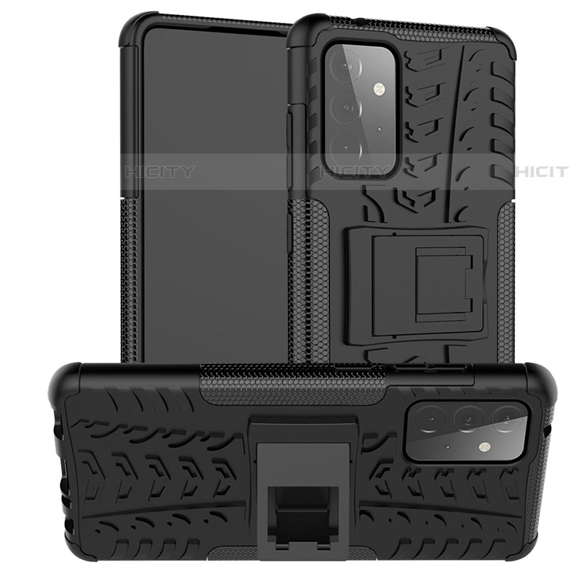 Custodia Silicone e Plastica Opaca Cover con Supporto J02X per Samsung Galaxy A72 4G Nero