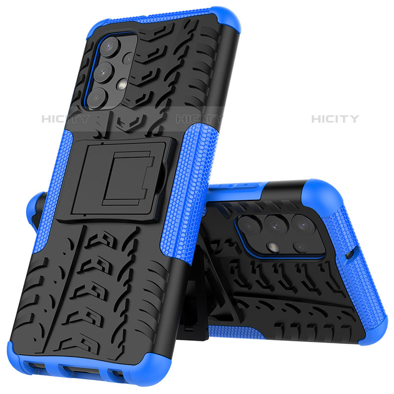 Custodia Silicone e Plastica Opaca Cover con Supporto JX01 per Samsung Galaxy M32 5G Blu