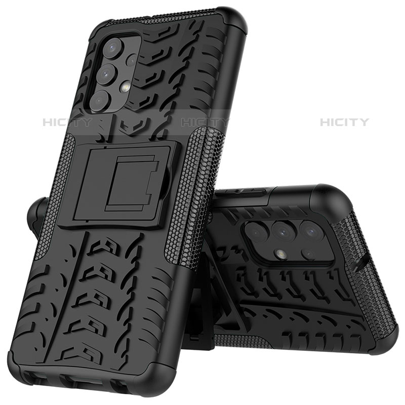 Custodia Silicone e Plastica Opaca Cover con Supporto JX01 per Samsung Galaxy M32 5G Nero