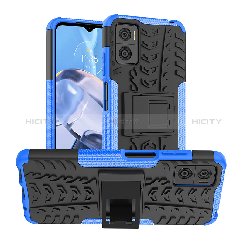 Custodia Silicone e Plastica Opaca Cover con Supporto JX1 per Motorola Moto E22 Blu