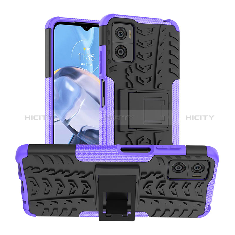 Custodia Silicone e Plastica Opaca Cover con Supporto JX1 per Motorola Moto E22 Viola