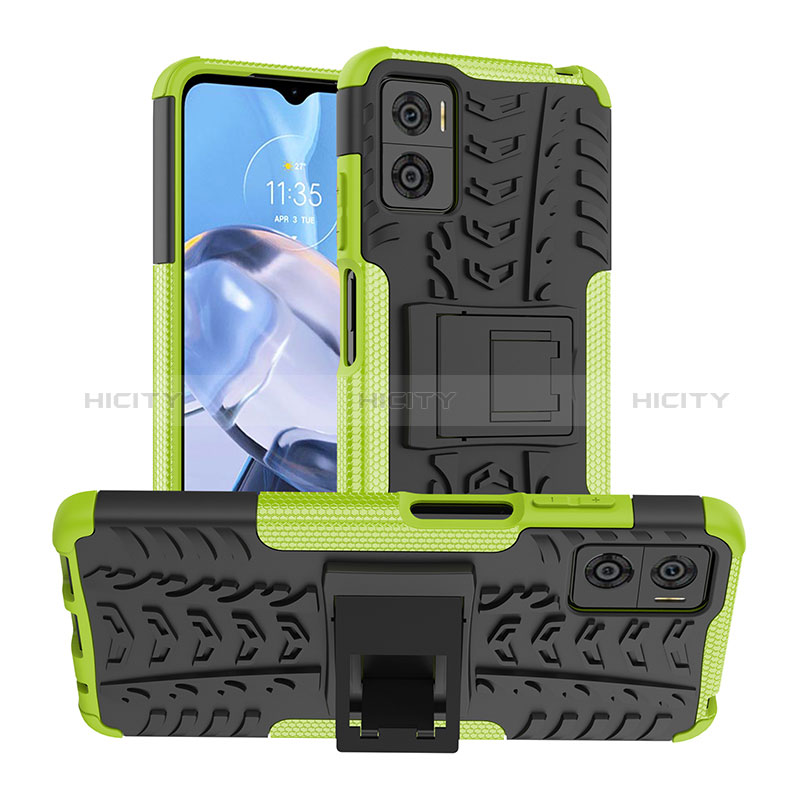 Custodia Silicone e Plastica Opaca Cover con Supporto JX1 per Motorola Moto E22i Verde