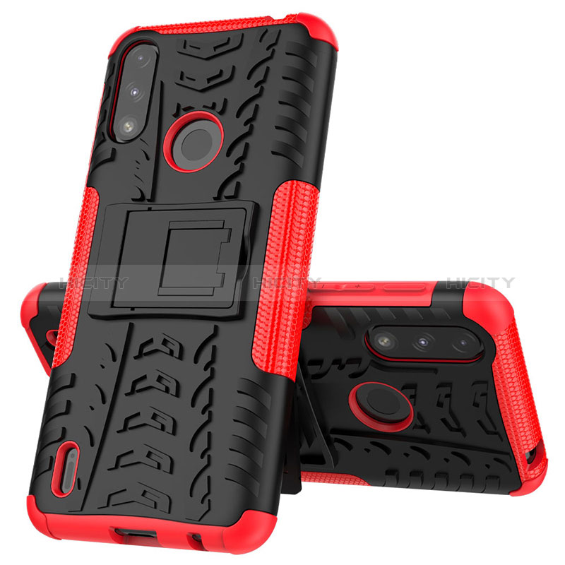 Custodia Silicone e Plastica Opaca Cover con Supporto JX1 per Motorola Moto E7 Power Rosso