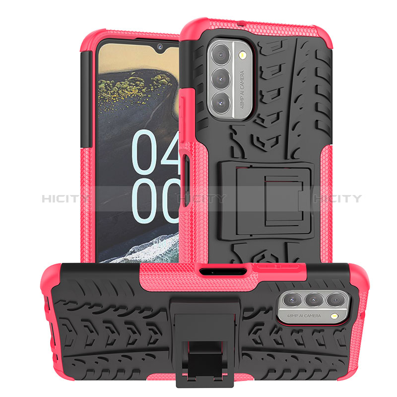 Custodia Silicone e Plastica Opaca Cover con Supporto JX1 per Nokia G400 5G Rosa Caldo