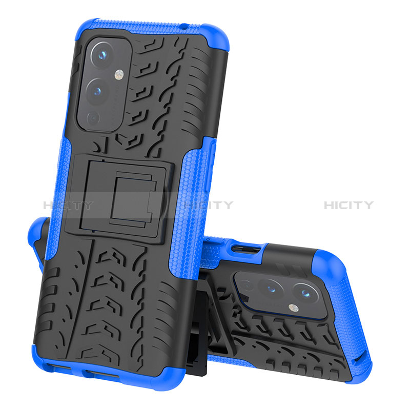 Custodia Silicone e Plastica Opaca Cover con Supporto JX1 per OnePlus 9 5G Blu