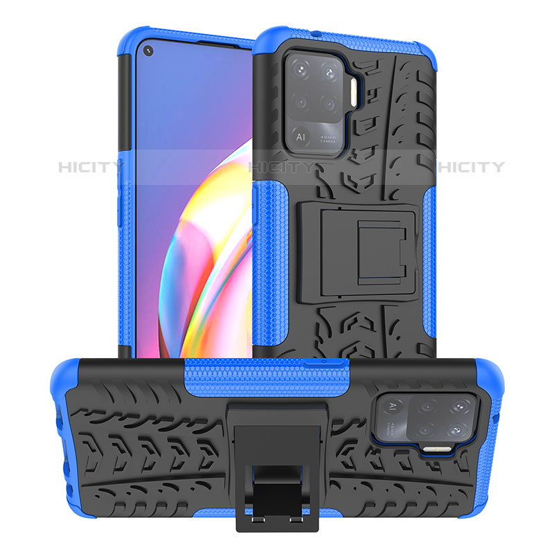 Custodia Silicone e Plastica Opaca Cover con Supporto JX1 per Oppo Reno5 F Blu