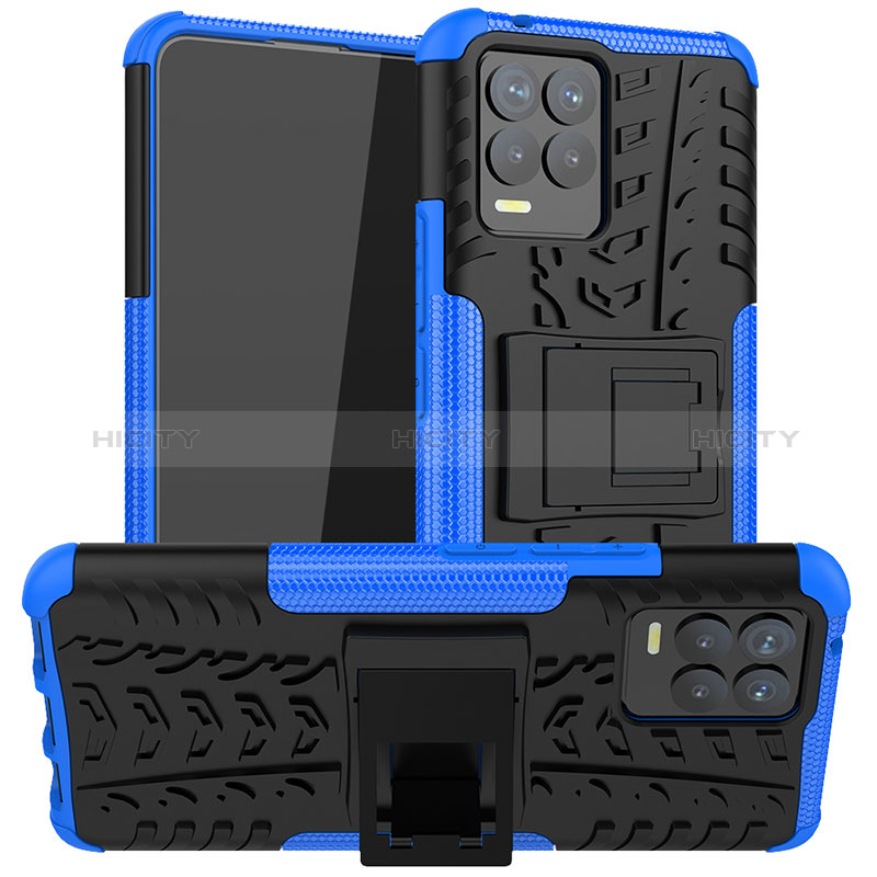 Custodia Silicone e Plastica Opaca Cover con Supporto JX1 per Realme 8 Pro Blu