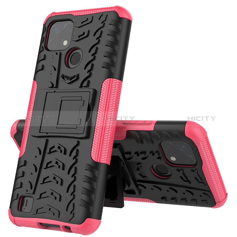 Custodia Silicone e Plastica Opaca Cover con Supporto JX1 per Realme C11 (2021) Rosa Caldo