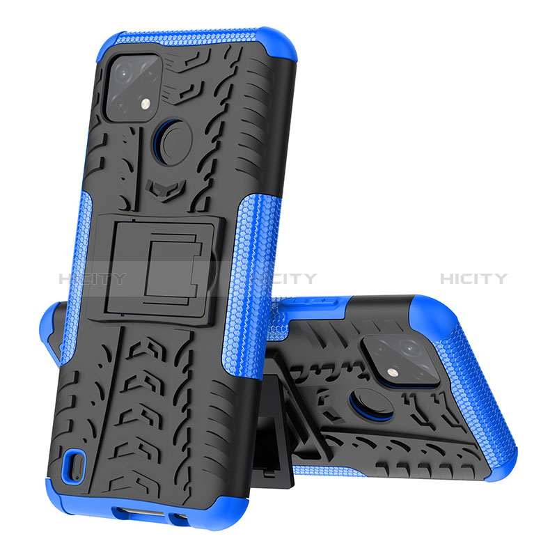 Custodia Silicone e Plastica Opaca Cover con Supporto JX1 per Realme C21Y Blu