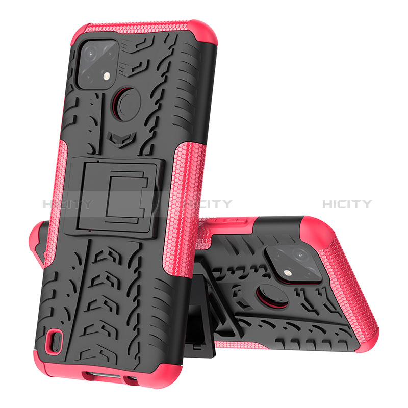 Custodia Silicone e Plastica Opaca Cover con Supporto JX1 per Realme C25Y India Rosa Caldo