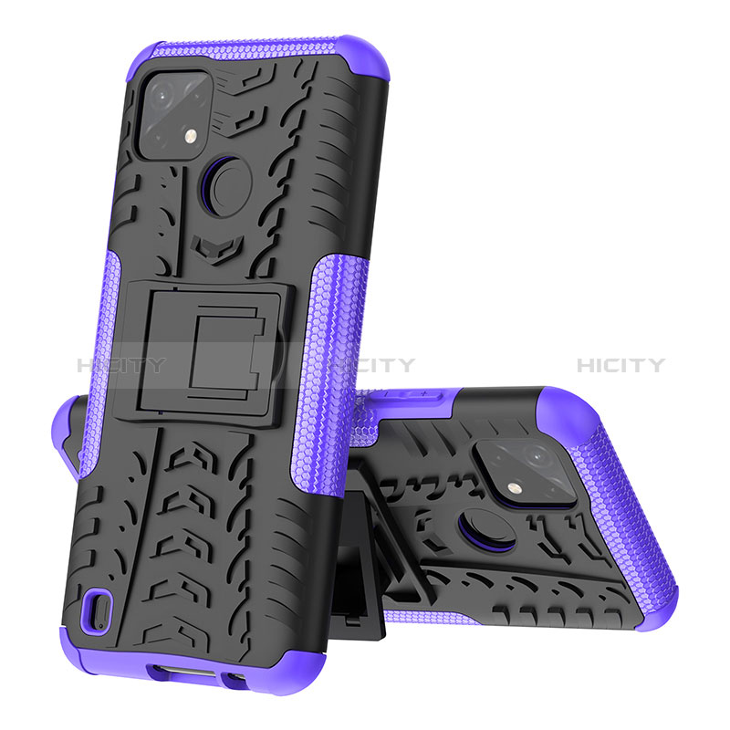 Custodia Silicone e Plastica Opaca Cover con Supporto JX1 per Realme C25Y India Viola