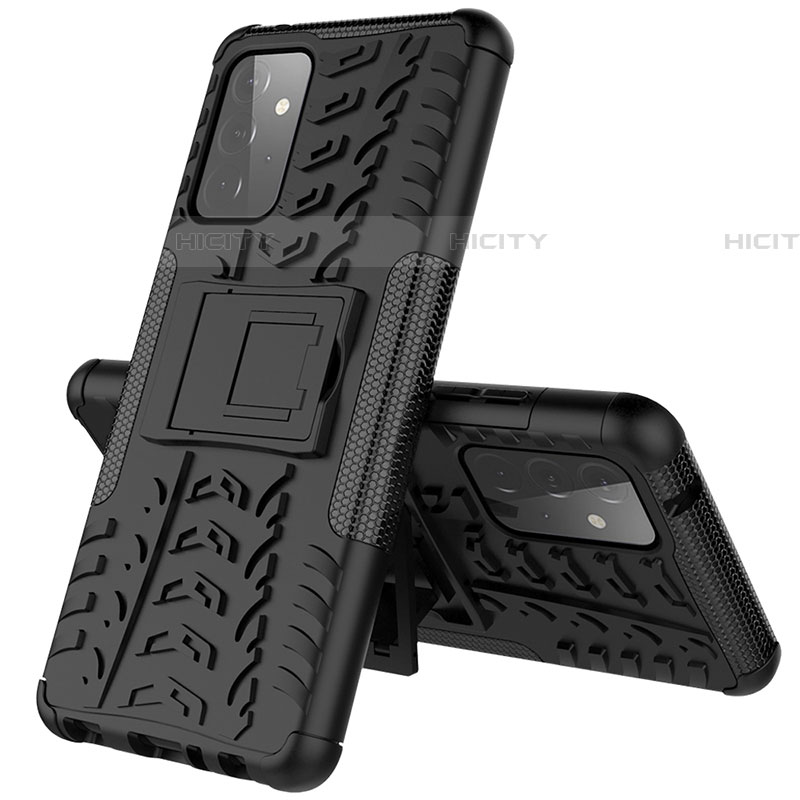 Custodia Silicone e Plastica Opaca Cover con Supporto JX1 per Samsung Galaxy A72 4G Nero