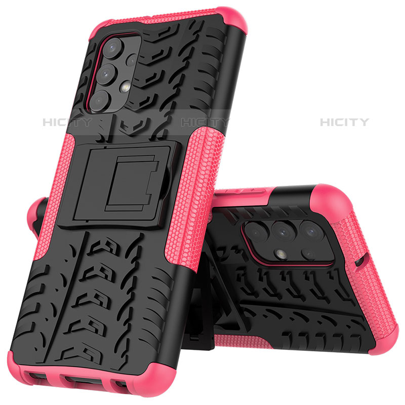 Custodia Silicone e Plastica Opaca Cover con Supporto JX1 per Samsung Galaxy M32 5G Rosa Caldo