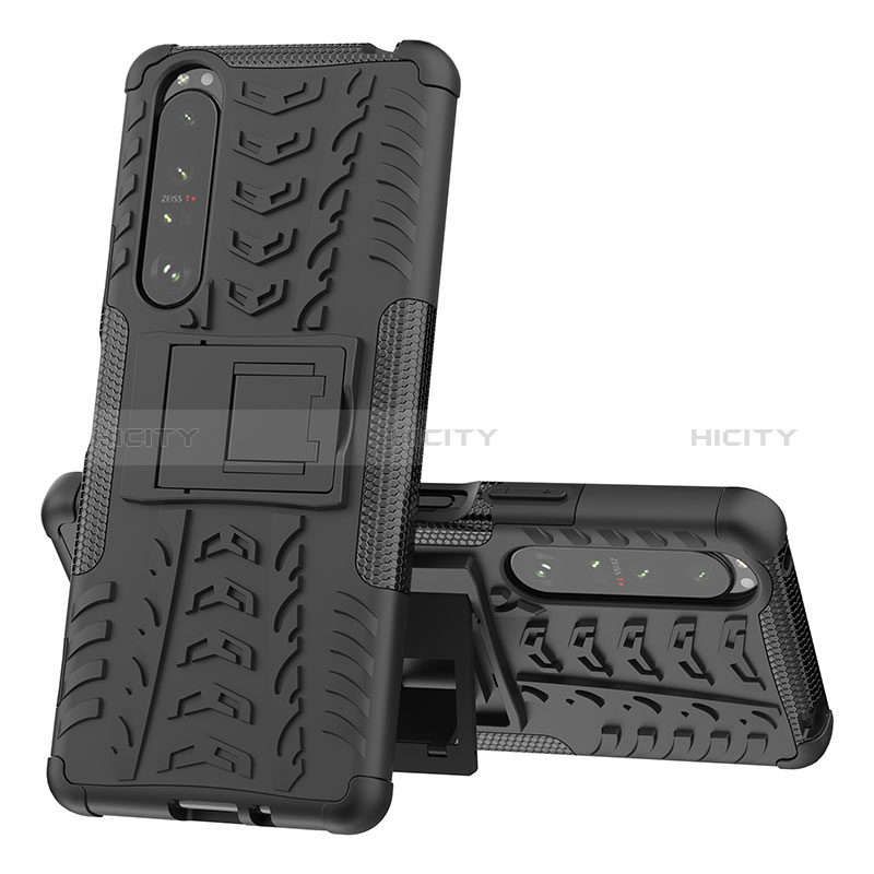 Custodia Silicone e Plastica Opaca Cover con Supporto JX1 per Sony Xperia 1 III Nero