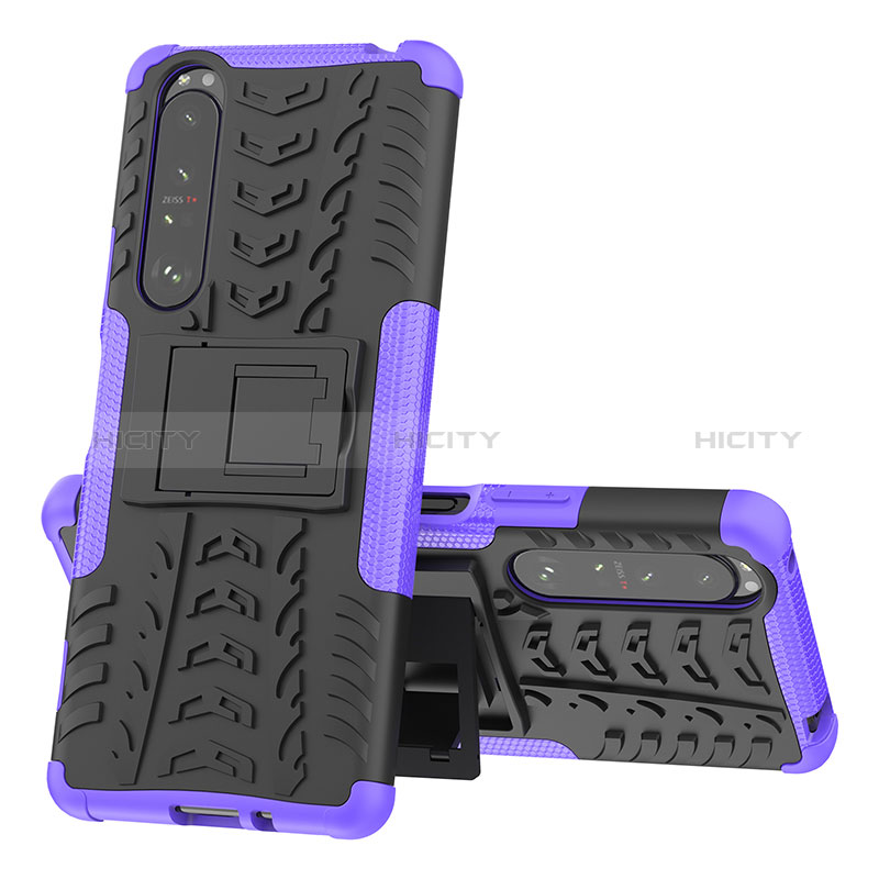 Custodia Silicone e Plastica Opaca Cover con Supporto JX1 per Sony Xperia 1 III Viola