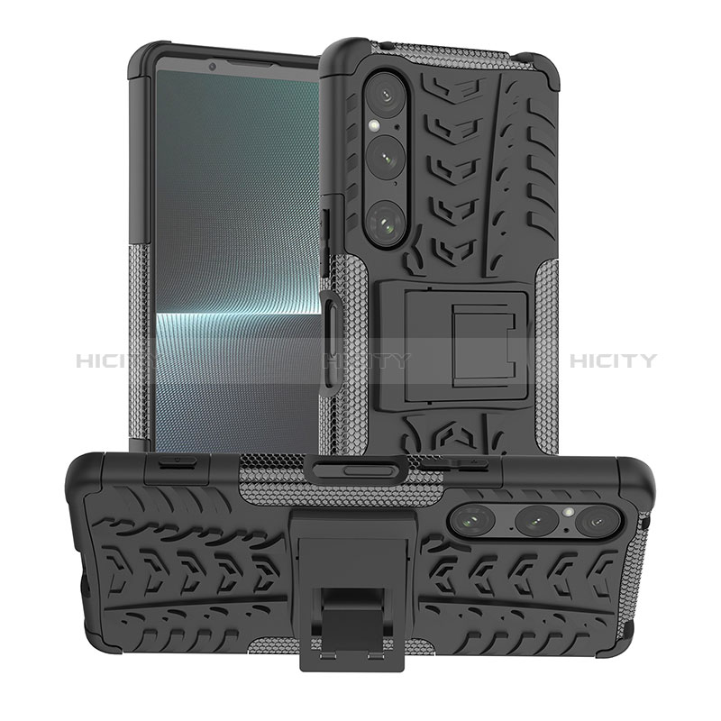 Custodia Silicone e Plastica Opaca Cover con Supporto JX1 per Sony Xperia 1 V Nero