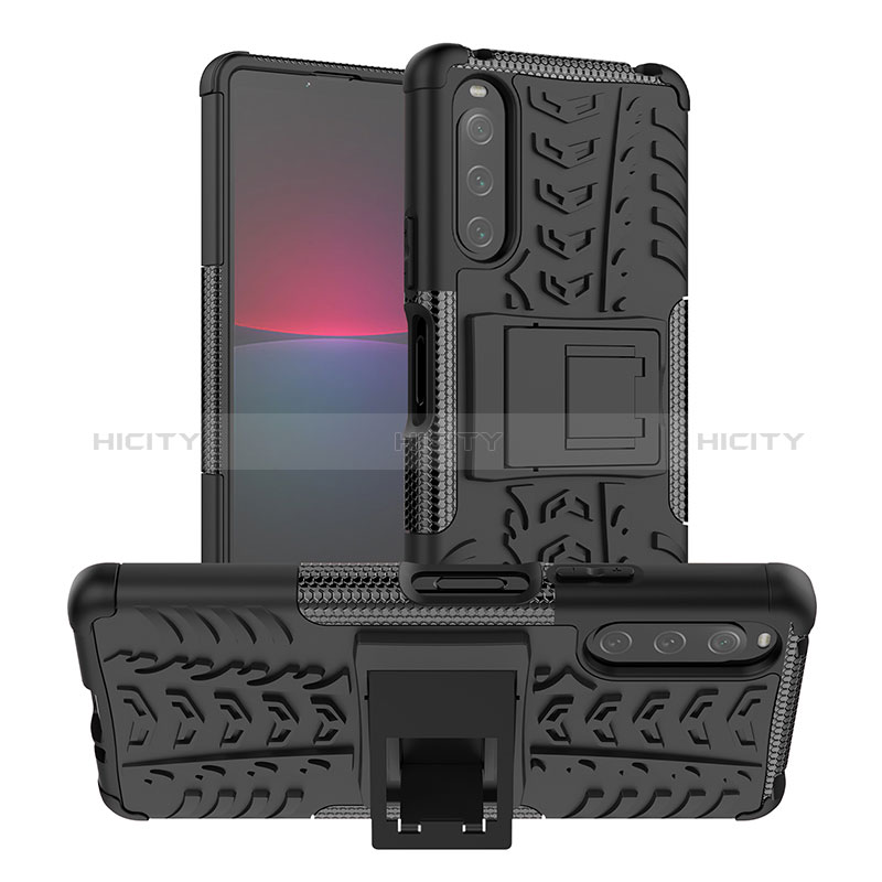 Custodia Silicone e Plastica Opaca Cover con Supporto JX1 per Sony Xperia 10 IV SO-52C Nero