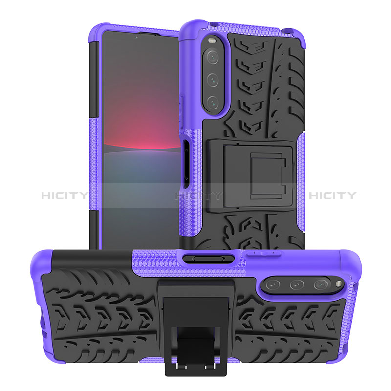 Custodia Silicone e Plastica Opaca Cover con Supporto JX1 per Sony Xperia 10 IV SO-52C Viola