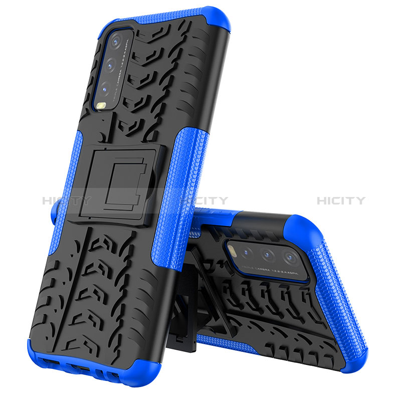 Custodia Silicone e Plastica Opaca Cover con Supporto JX1 per Vivo Y20a Blu