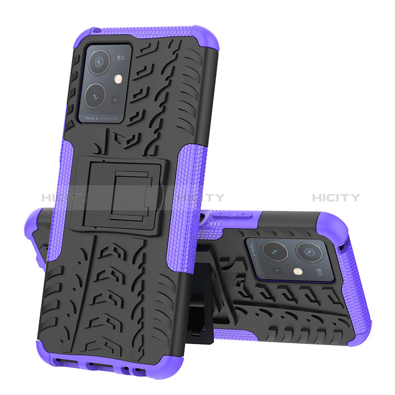 Custodia Silicone e Plastica Opaca Cover con Supporto JX1 per Vivo Y30 5G Viola