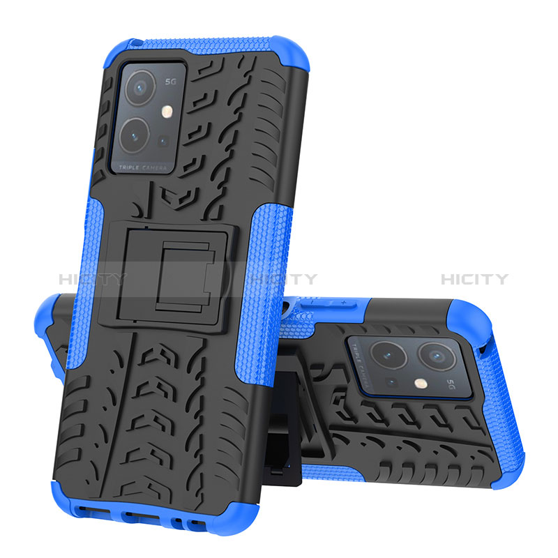 Custodia Silicone e Plastica Opaca Cover con Supporto JX1 per Vivo Y33e 5G Blu