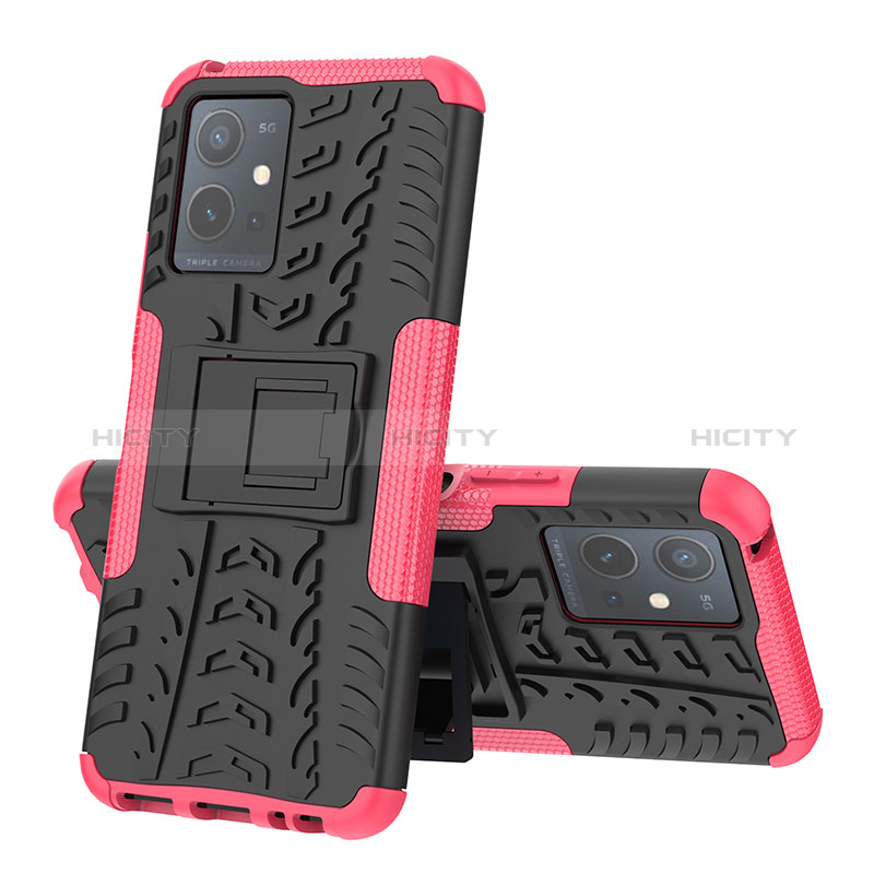 Custodia Silicone e Plastica Opaca Cover con Supporto JX1 per Vivo Y33e 5G Rosa Caldo