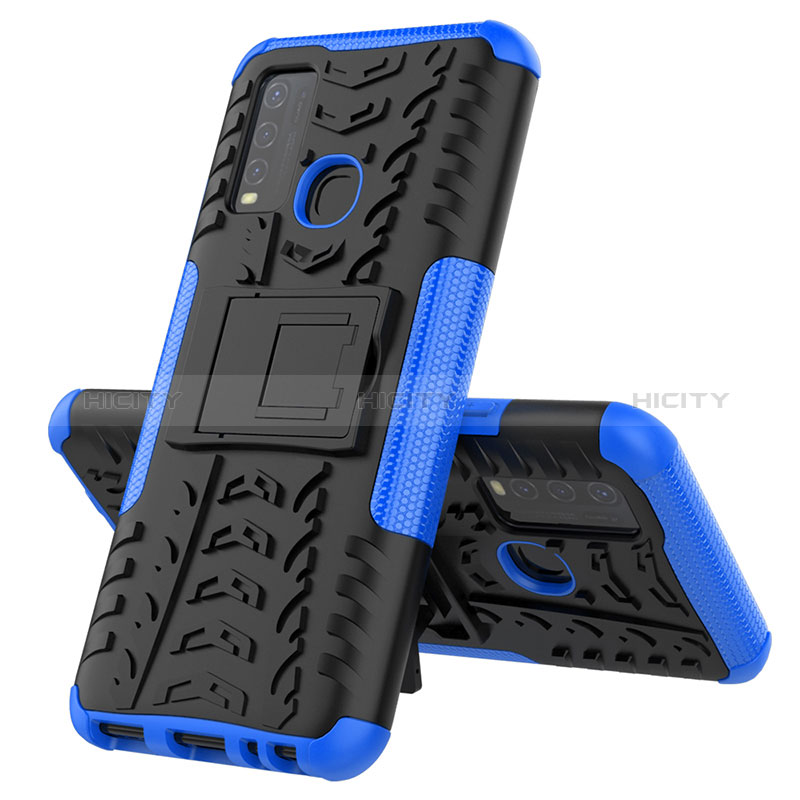 Custodia Silicone e Plastica Opaca Cover con Supporto JX1 per Vivo Y50 Blu