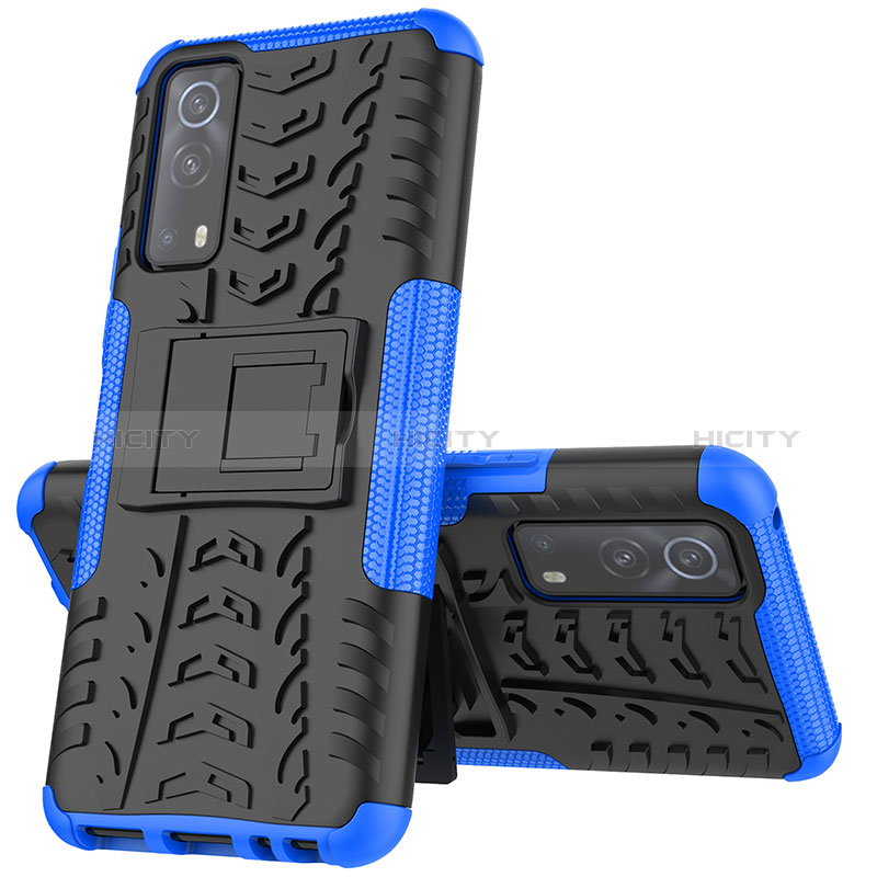 Custodia Silicone e Plastica Opaca Cover con Supporto JX1 per Vivo Y72 5G Blu