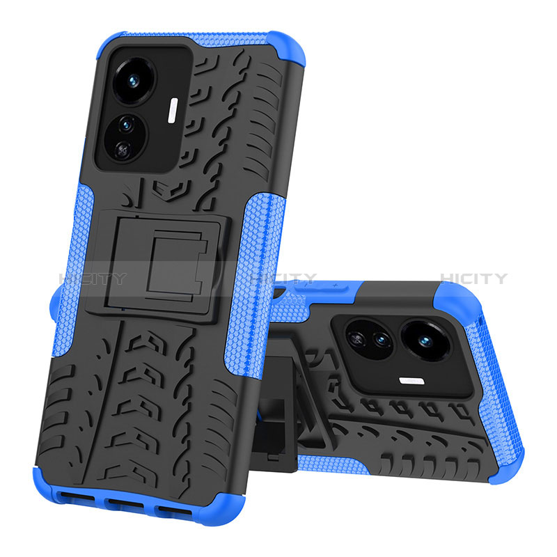 Custodia Silicone e Plastica Opaca Cover con Supporto JX1 per Vivo Y77e 5G Blu