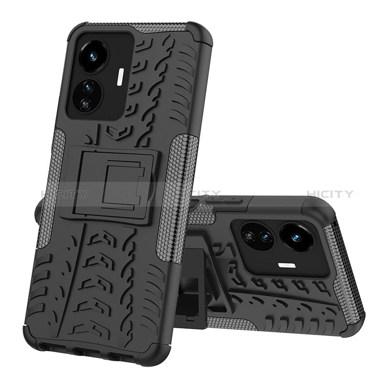 Custodia Silicone e Plastica Opaca Cover con Supporto JX1 per Vivo Y77e 5G Nero