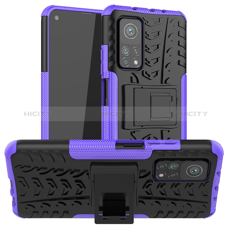 Custodia Silicone e Plastica Opaca Cover con Supporto JX1 per Xiaomi Mi 10T Pro 5G Viola