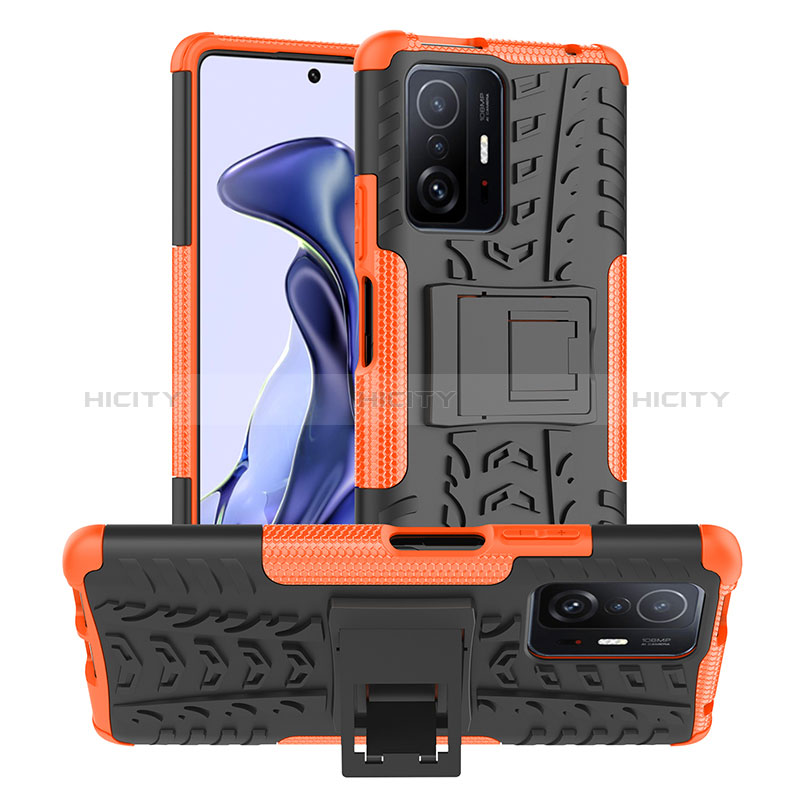 Custodia Silicone e Plastica Opaca Cover con Supporto JX1 per Xiaomi Mi 11T Pro 5G Arancione