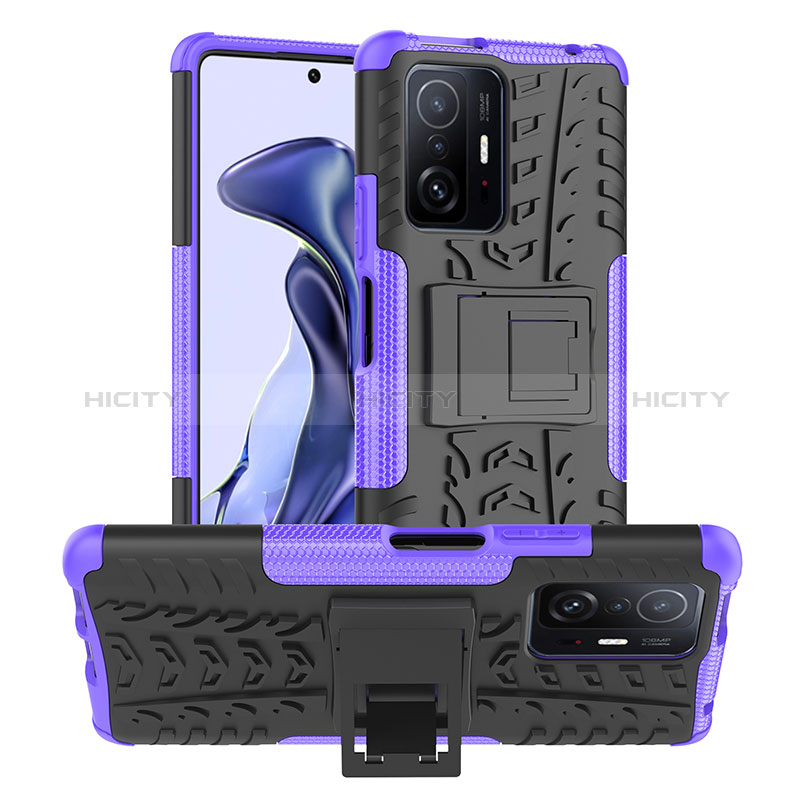 Custodia Silicone e Plastica Opaca Cover con Supporto JX1 per Xiaomi Mi 11T Pro 5G Viola