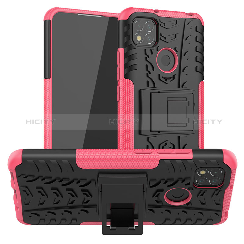 Custodia Silicone e Plastica Opaca Cover con Supporto JX1 per Xiaomi POCO C3 Rosa Caldo