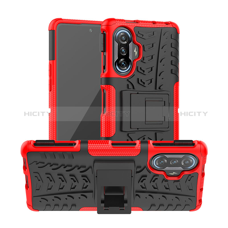 Custodia Silicone e Plastica Opaca Cover con Supporto JX1 per Xiaomi Poco F3 GT 5G Rosso