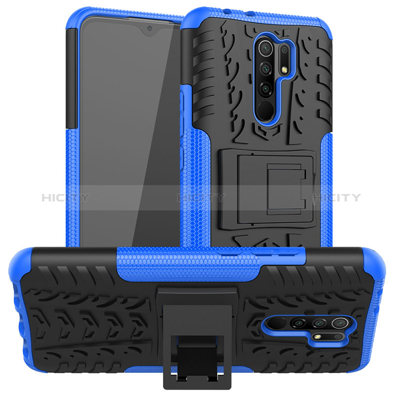 Custodia Silicone e Plastica Opaca Cover con Supporto JX1 per Xiaomi Poco M2 Blu