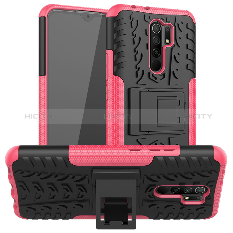 Custodia Silicone e Plastica Opaca Cover con Supporto JX1 per Xiaomi Poco M2 Rosa Caldo