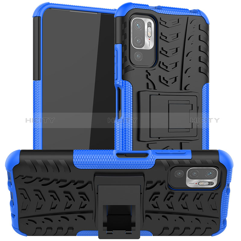 Custodia Silicone e Plastica Opaca Cover con Supporto JX1 per Xiaomi POCO M3 Pro 5G Blu